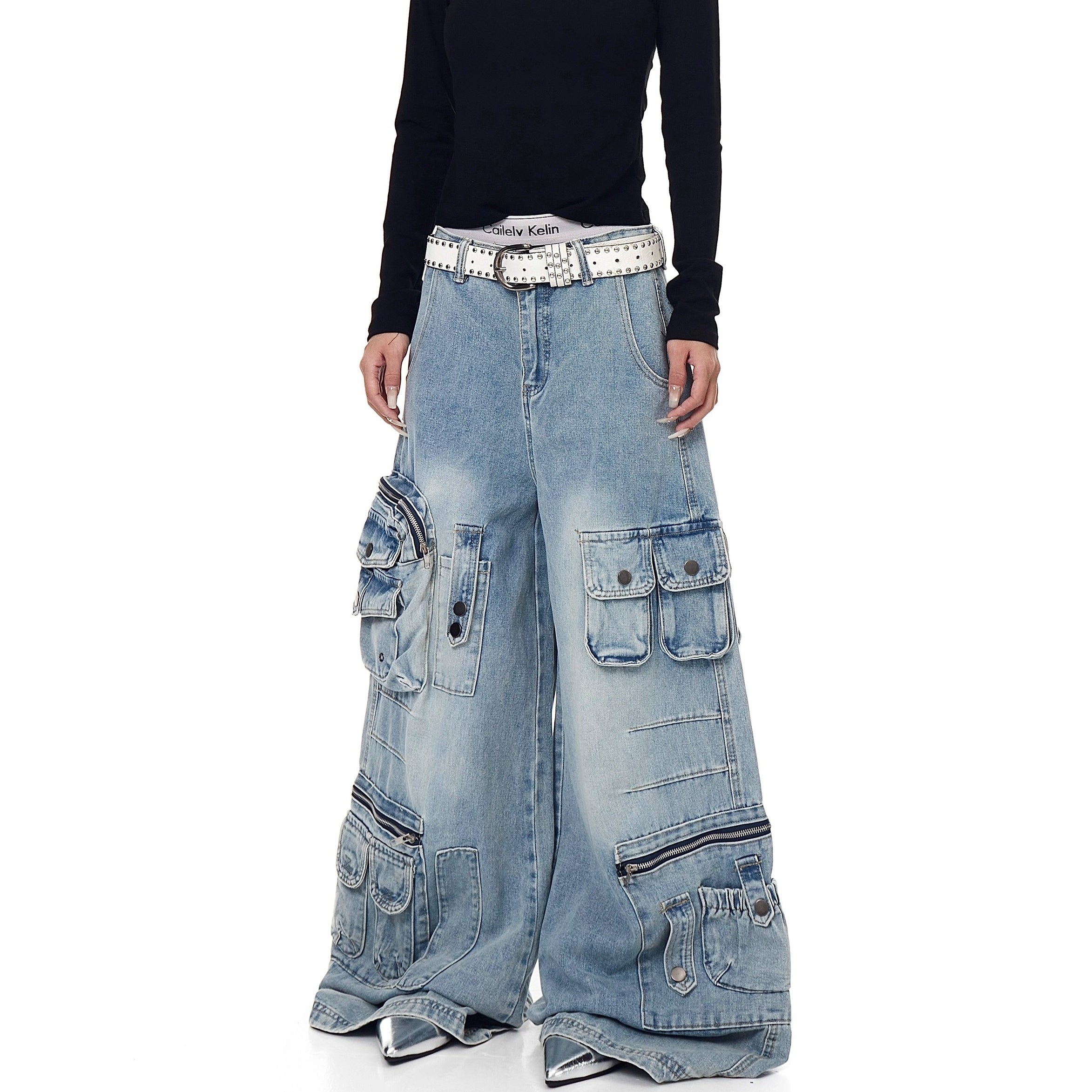 Washed Wide Buggy Cargo Jeans BK7028