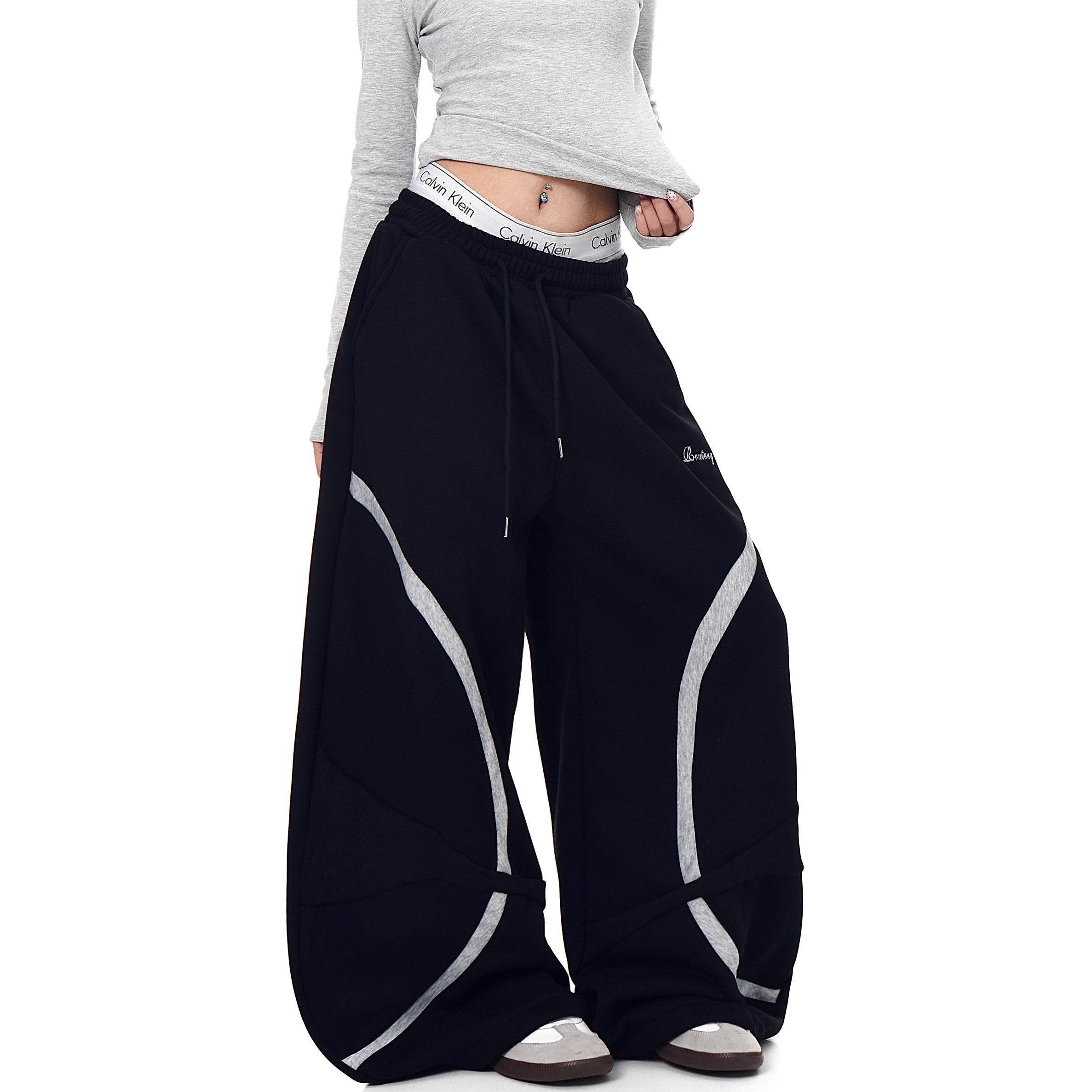 Contrast Geometry Stitching Design Curve Sweat Pants BK7059
