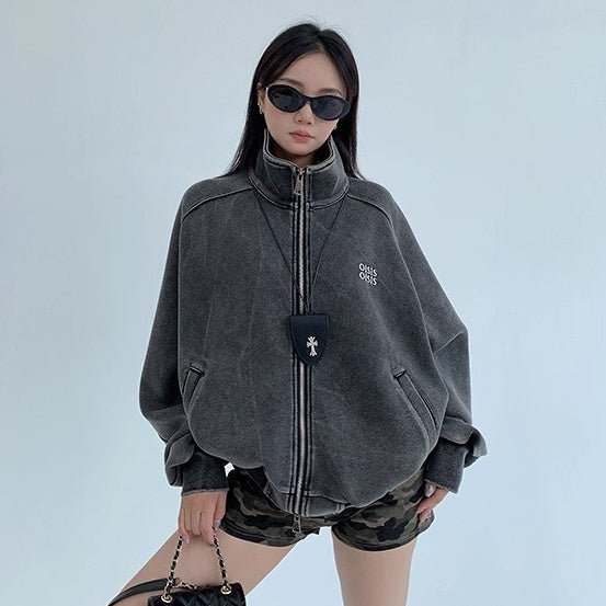 Damage Washed Stand Collar Casual Jacket OS2048