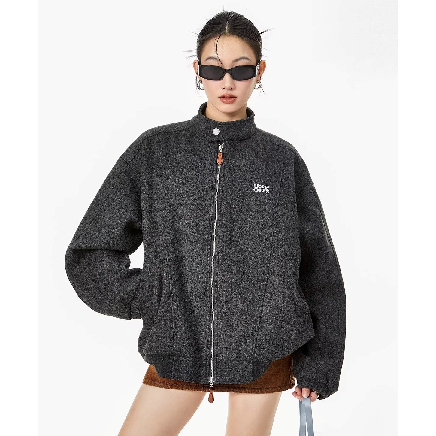 Embroidered Stand Collar Zip Jacket IC9119