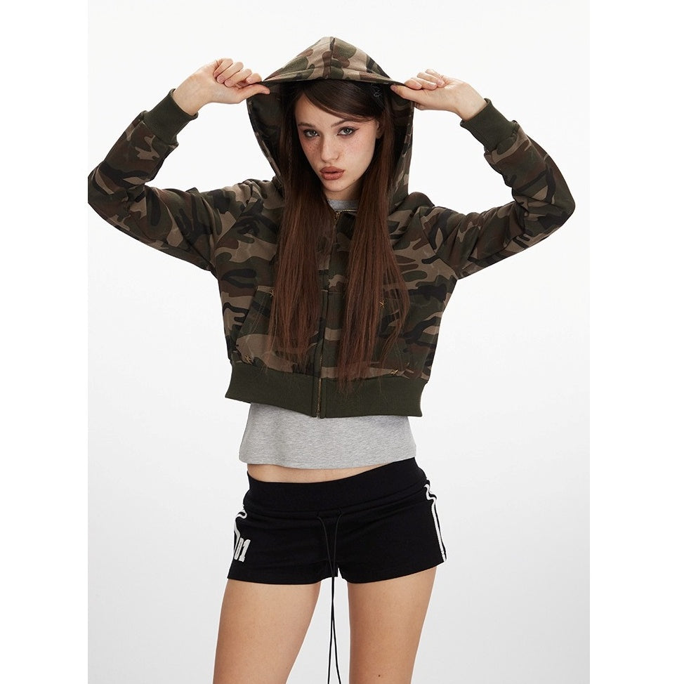 Camouflage Cropped Hooded Sweat Parka MW10292