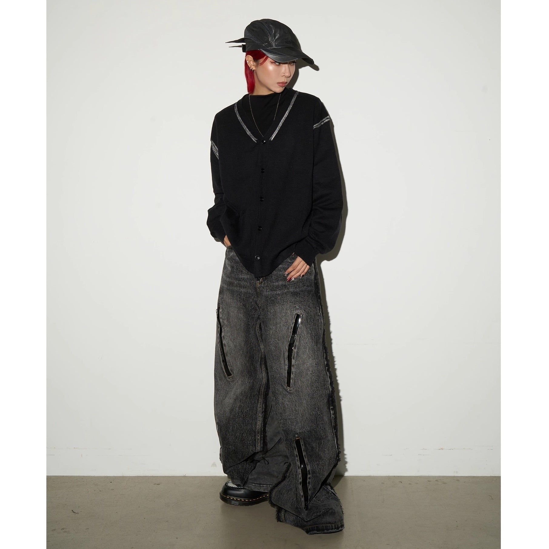 Raw Edge Zip Accent Wide Jeans MN9045