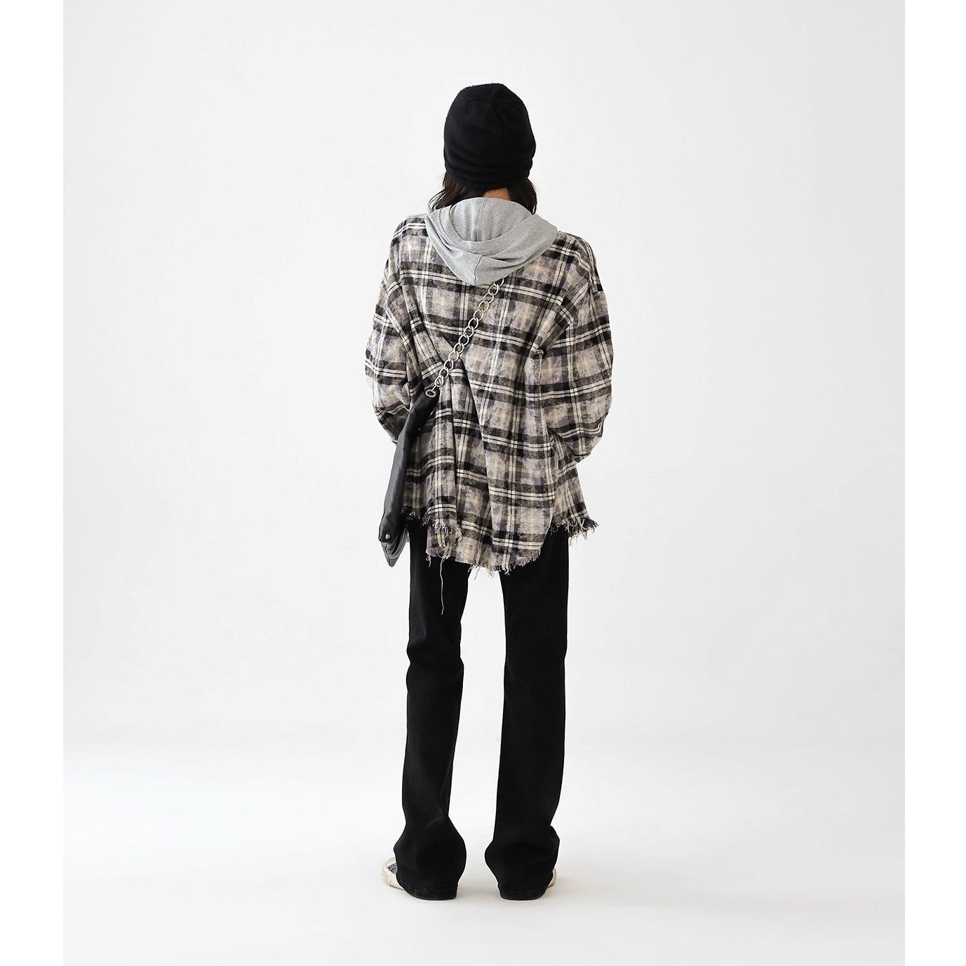 Plaid Frayed Brushed Loose Fringe Shirt AC7151