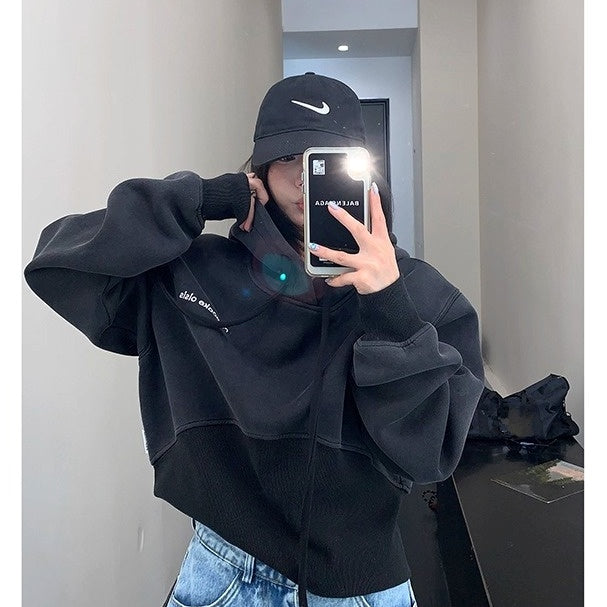 Washed Distressed Cropped Hoodie OS2023