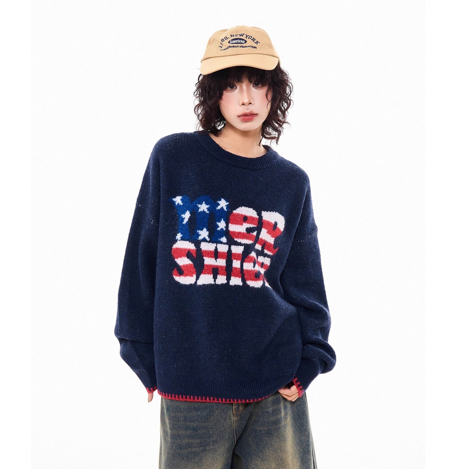 American Retro Letter Knitted Sweater MW10277