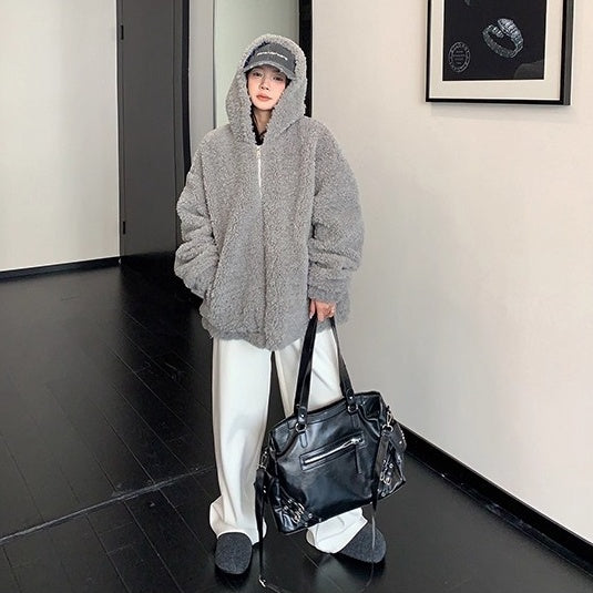 Loose Hooded Boa Jacket OS2072