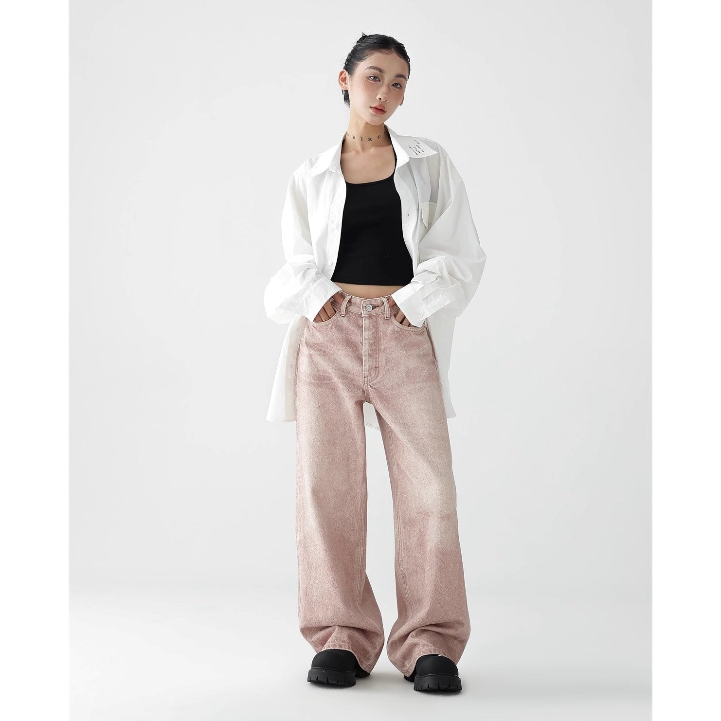 Loose Straight Gradient Pink Washed Jeans AC7119