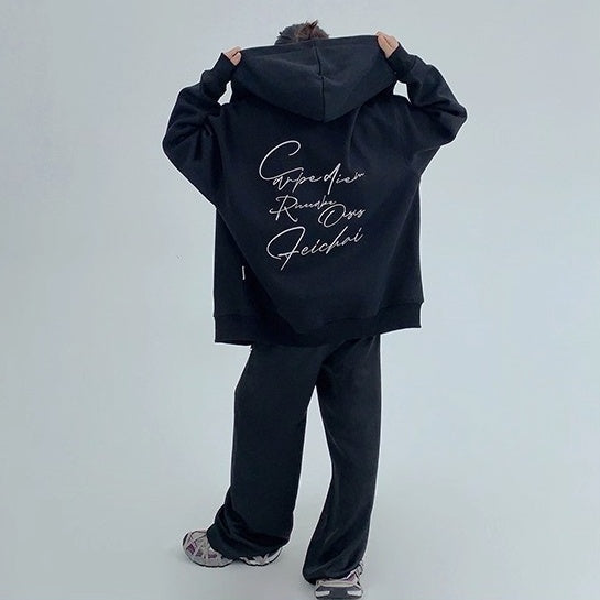 Back Letter Embroidery Hooded Jacket OS2051