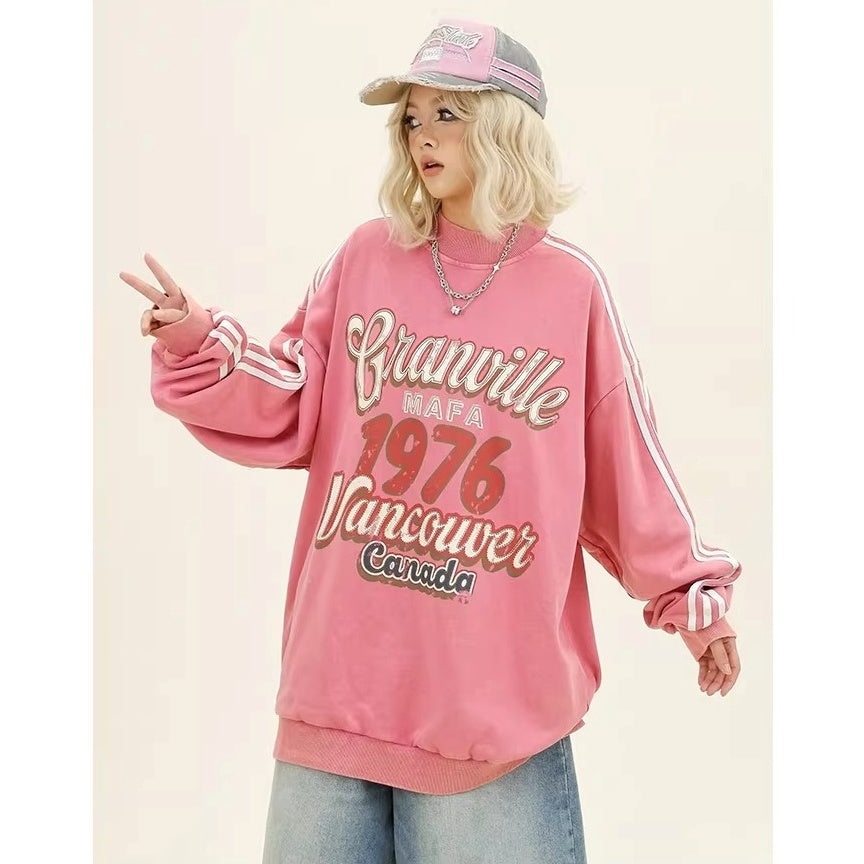 Three-bar Distressed Letter Print Sweat MW10382