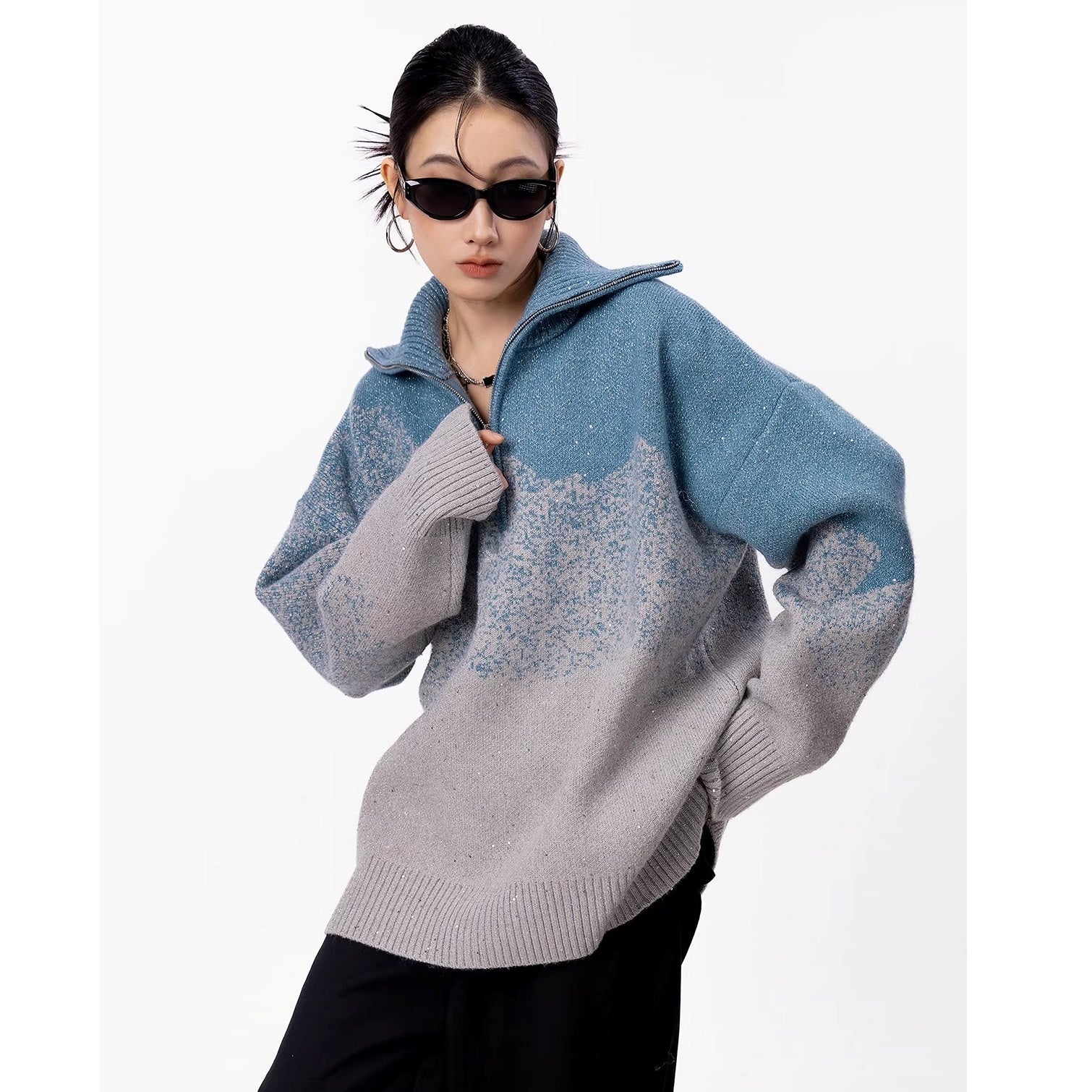 Gradient High-Neck Loose Sweater IC9115