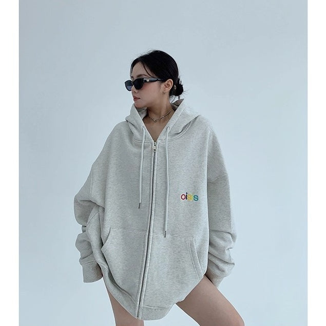 Loose Logo Embroidered Hooded Jacket OS2037