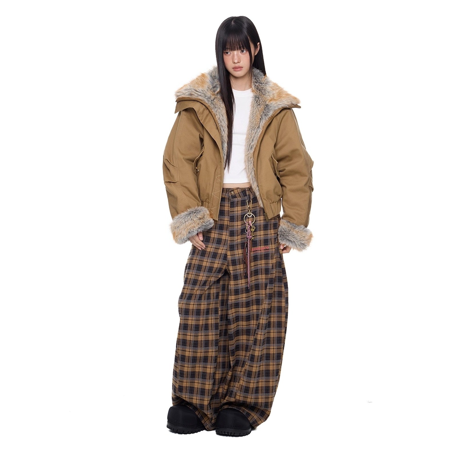 Large Fur Lapel Cropped Jacket EZ294