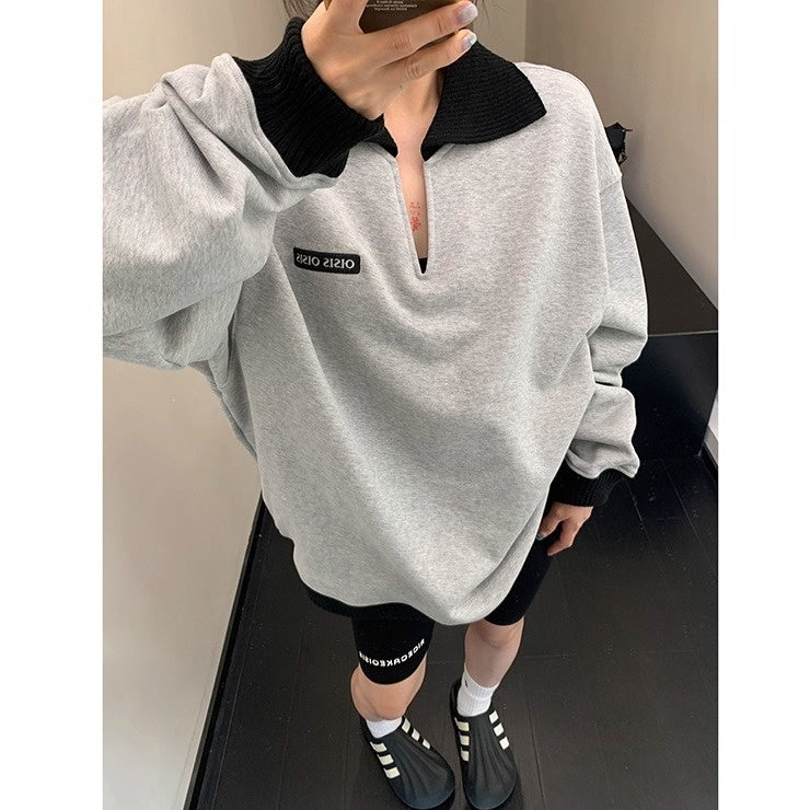 Contrast Lib Collar Loose Sweat OS2057