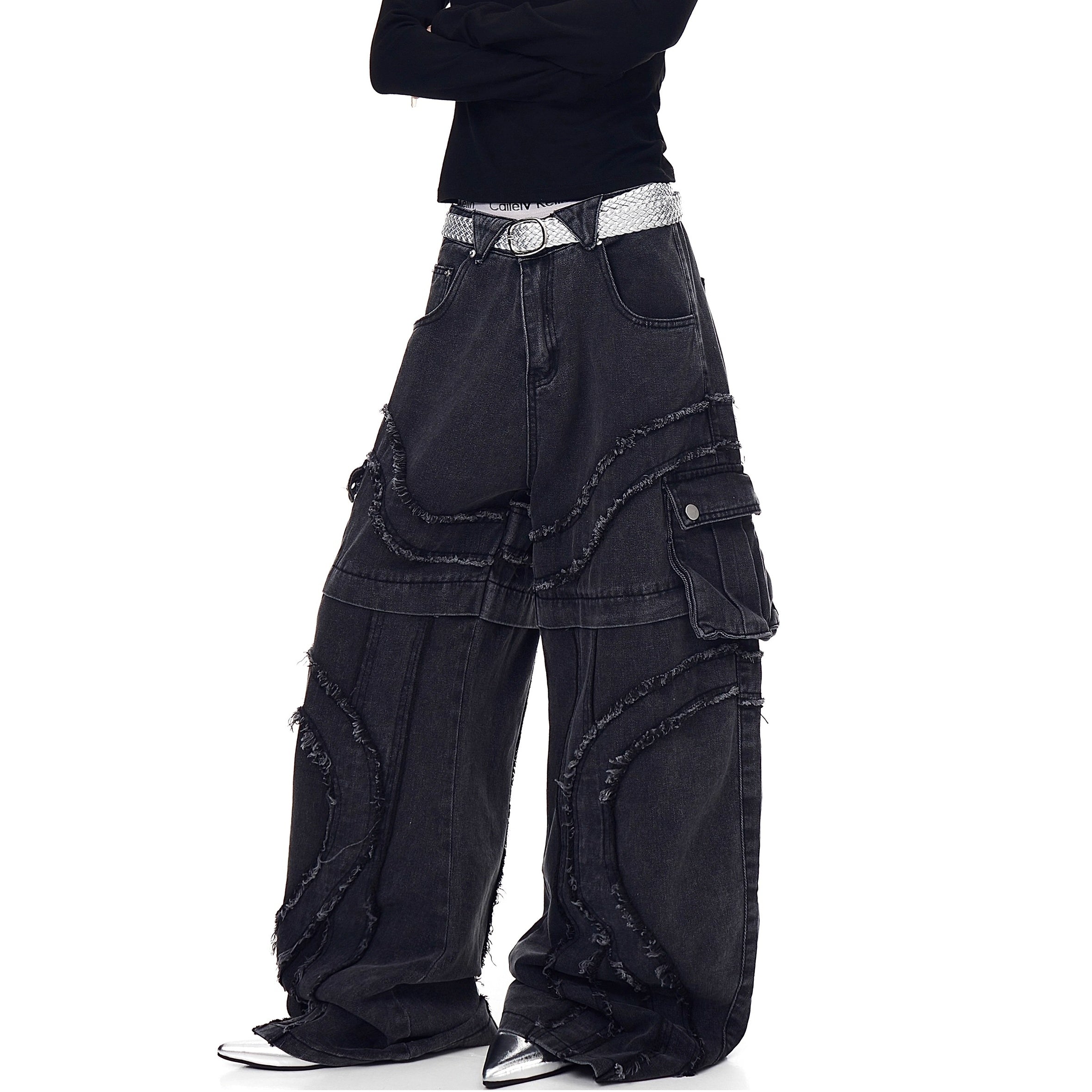Raw Edge Switching Cargo Curve Jeans BK7027