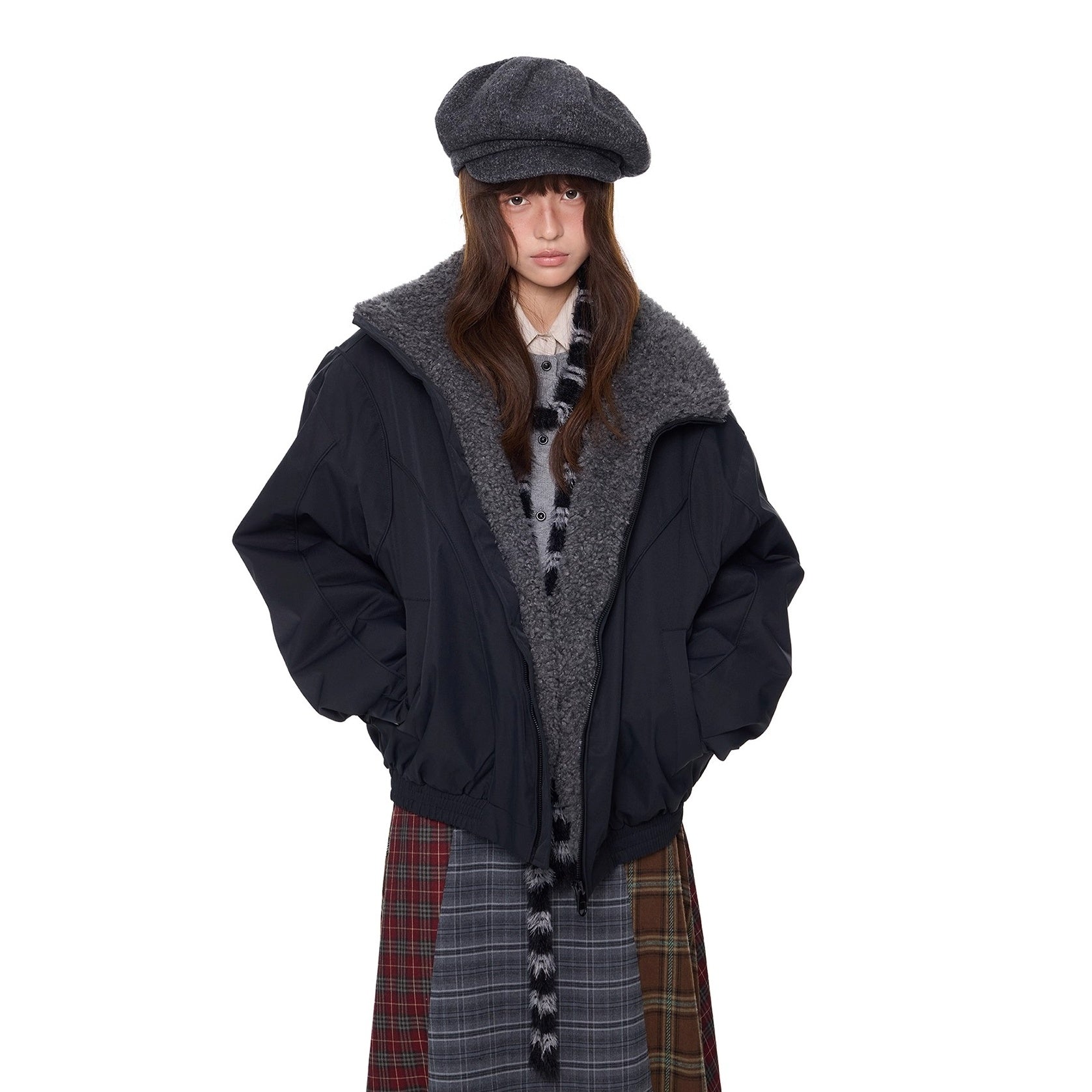 Furry Zip Simple Down Jacket EZ293