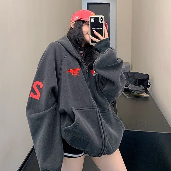 Numbering Loose Raglan Hooded Jacket OS2044