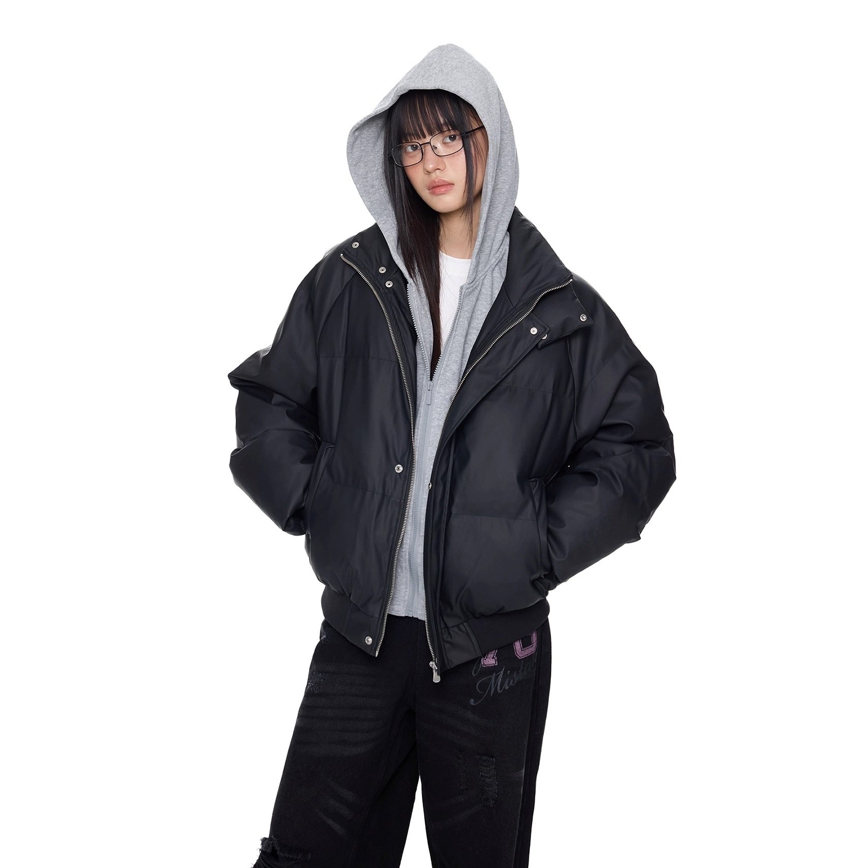 Contrast Color Hooded PU Leather Jacket EZ286