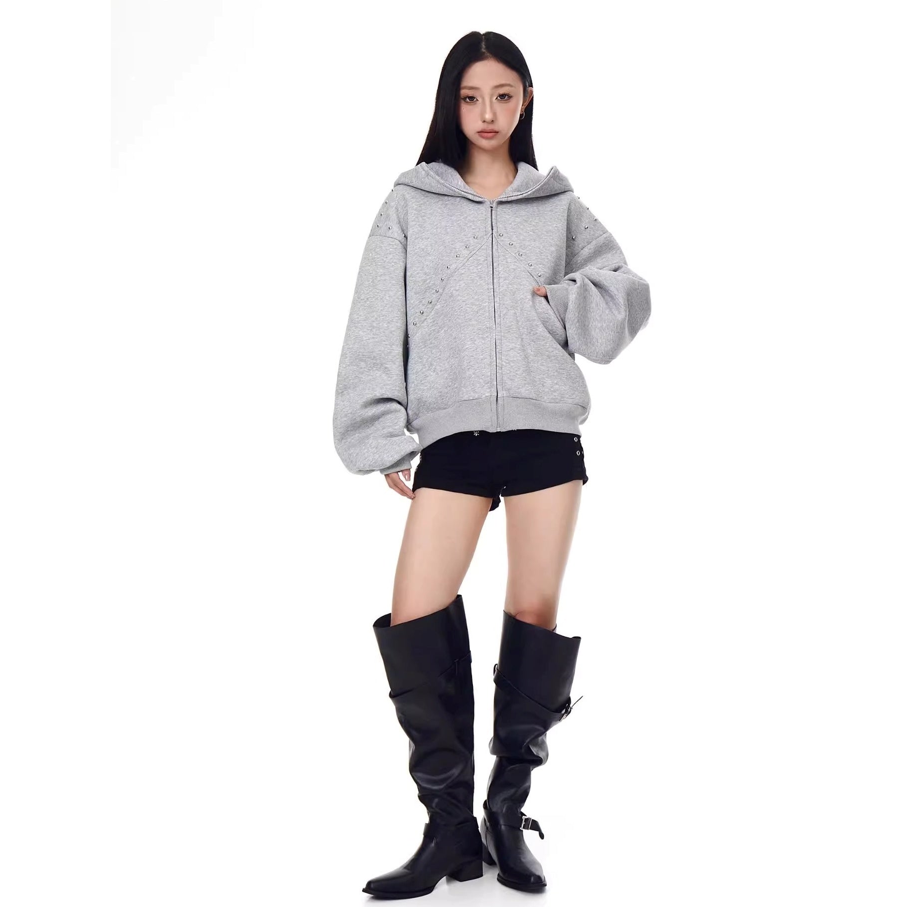 Doberman Pinscher Ears Rivet Hooded Jacket BK7024