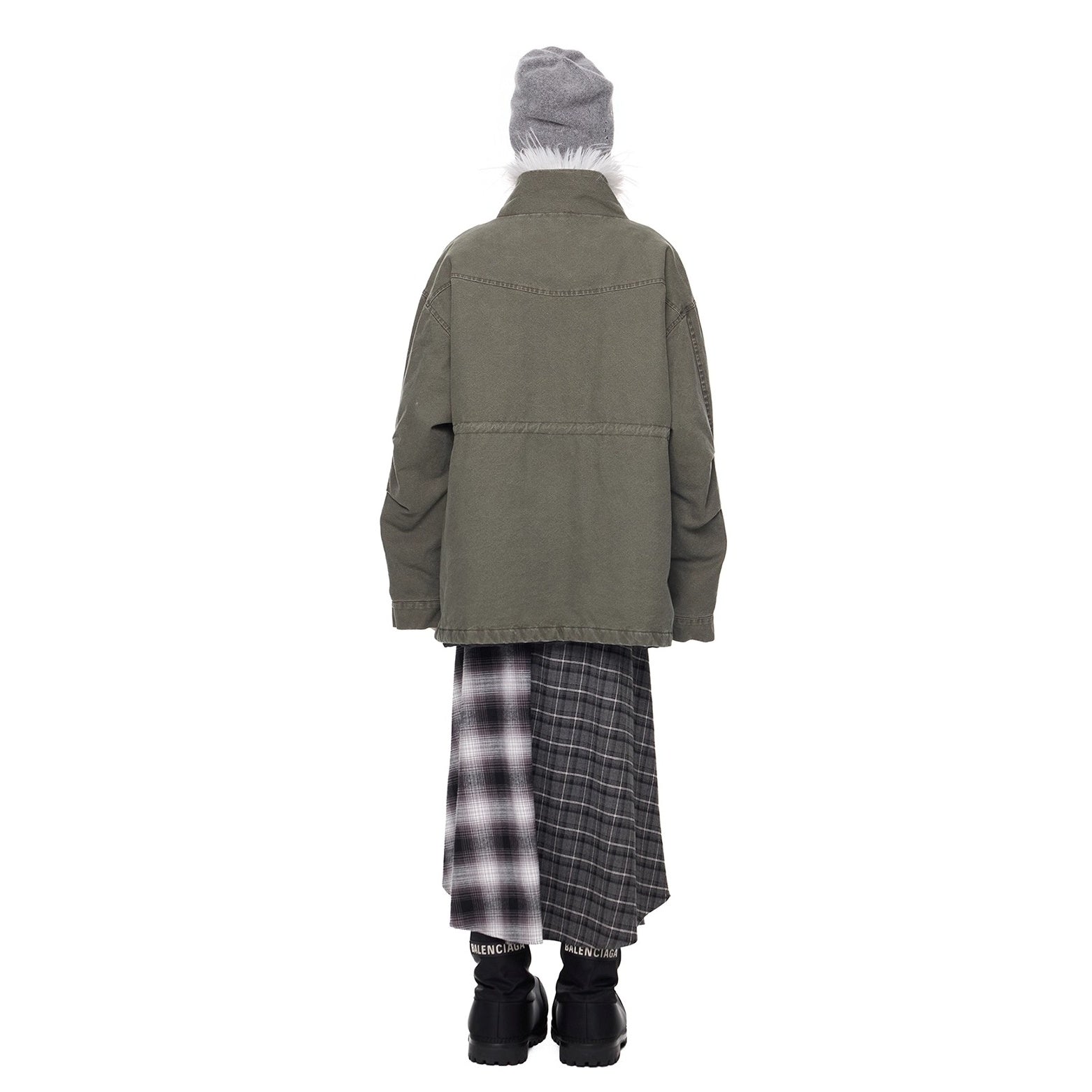 Hairy Stand Collar Washed Work Jacket EZ282