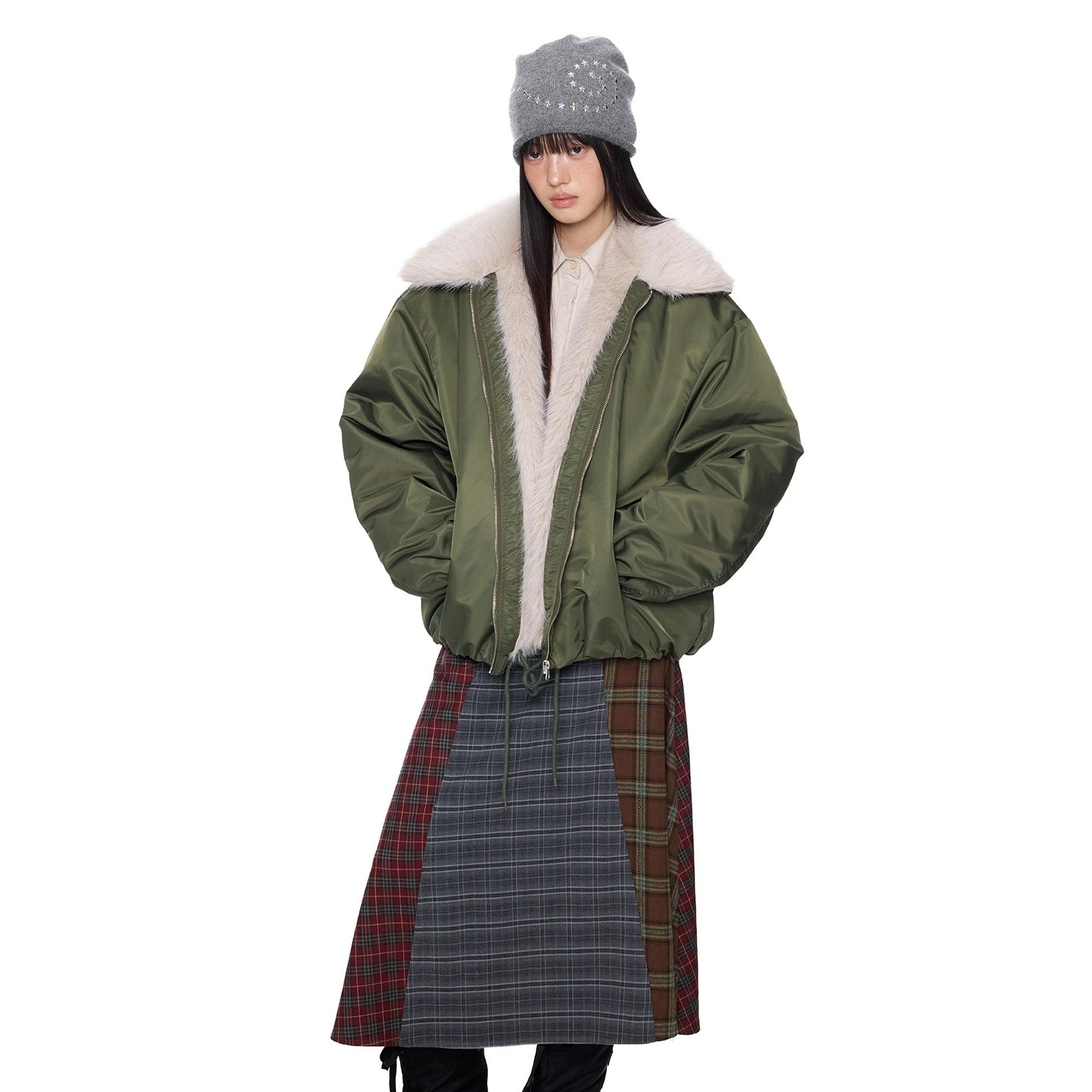 Fluffy Contrast Big Lapel Jacket EZ281