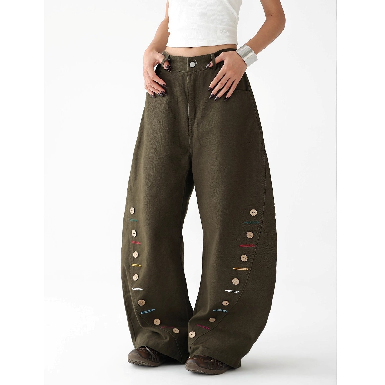 Vintage Button-Embellished Curve Jeans AC7133