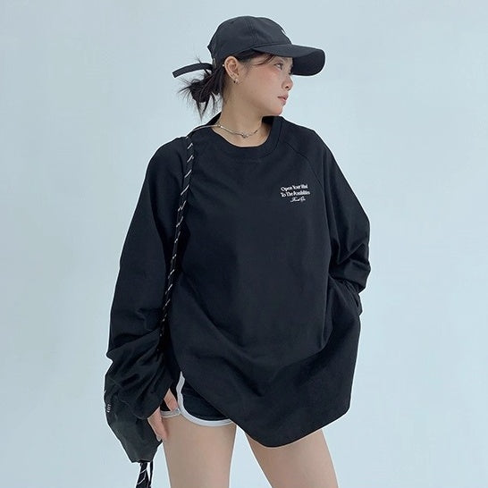 Relaxation Lazy Letter Print Long-sleeved T-shirt OS2036