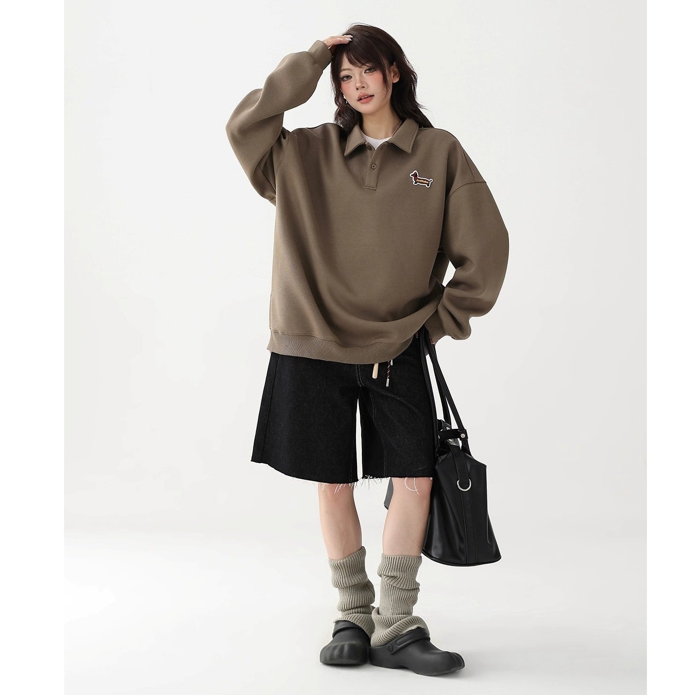 Dachshund Embroidered POLO Collar Sweat AC7155