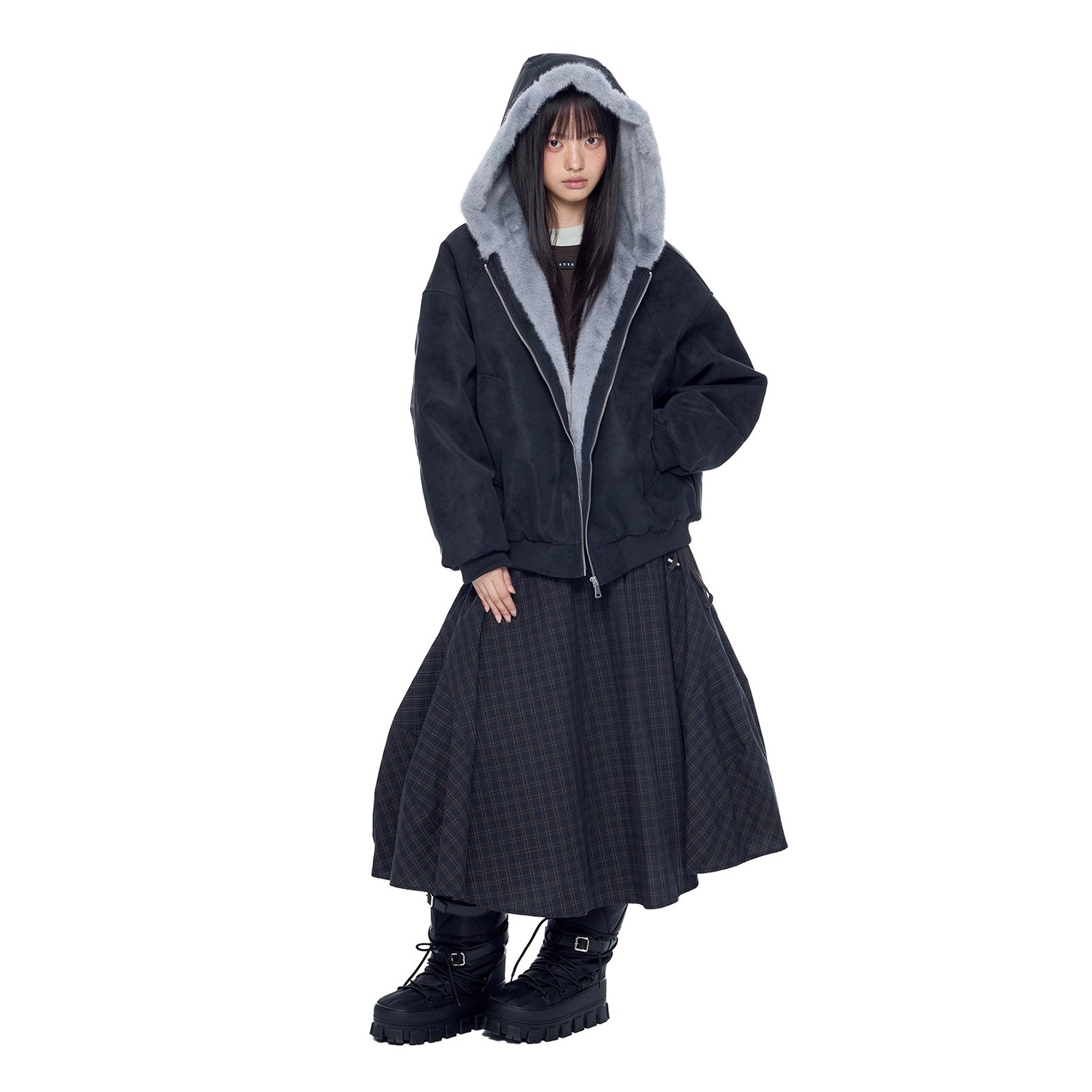 Carving Fur Collar Hooded Zip Jacket EZ300