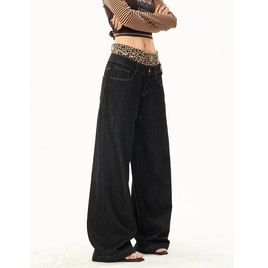 Leopard Print Double-Waist Loose Jeans MW10166