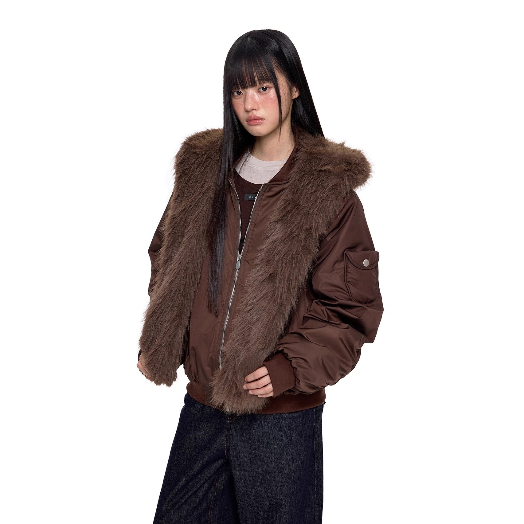 Scarf Design Zip Hooded Blouson EZ248