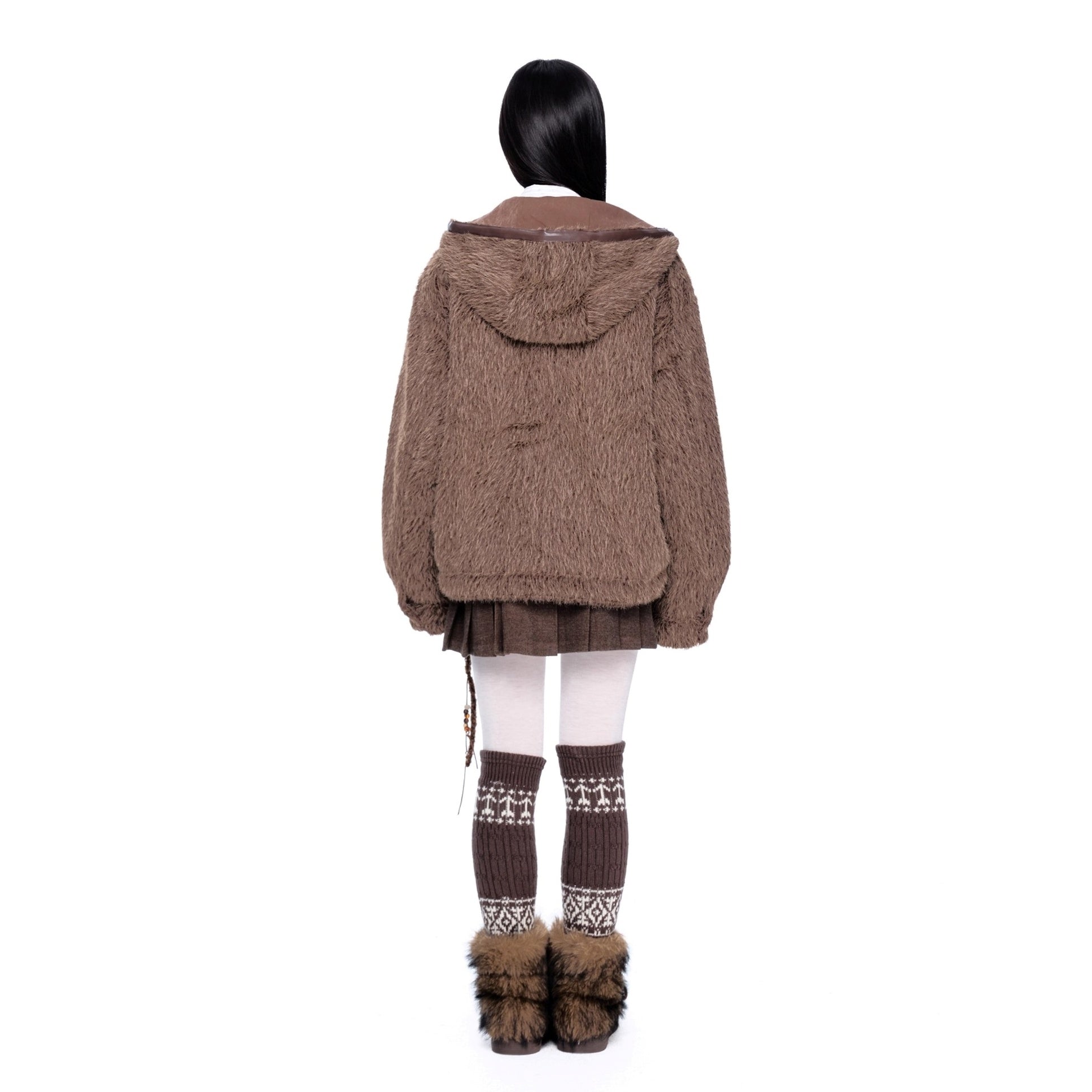 Loose Shaggy Fur Warm Hooded Jacket MY29