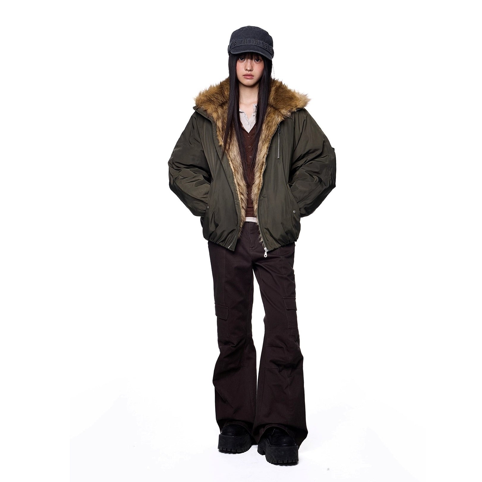 Stand Collar Fur Stitch Jacket EZ257