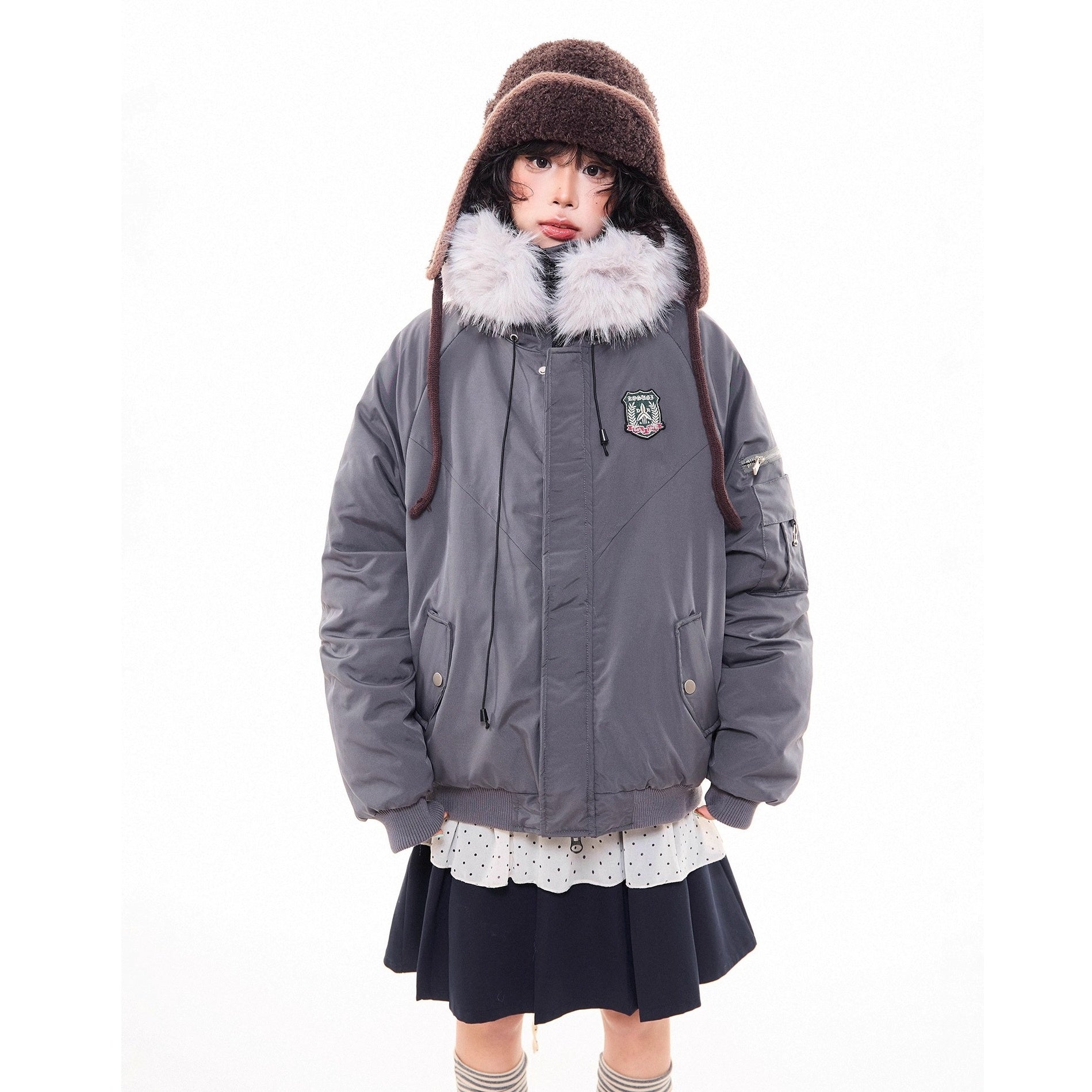 Work Style Fur Collar Hooded Jacket MW10295