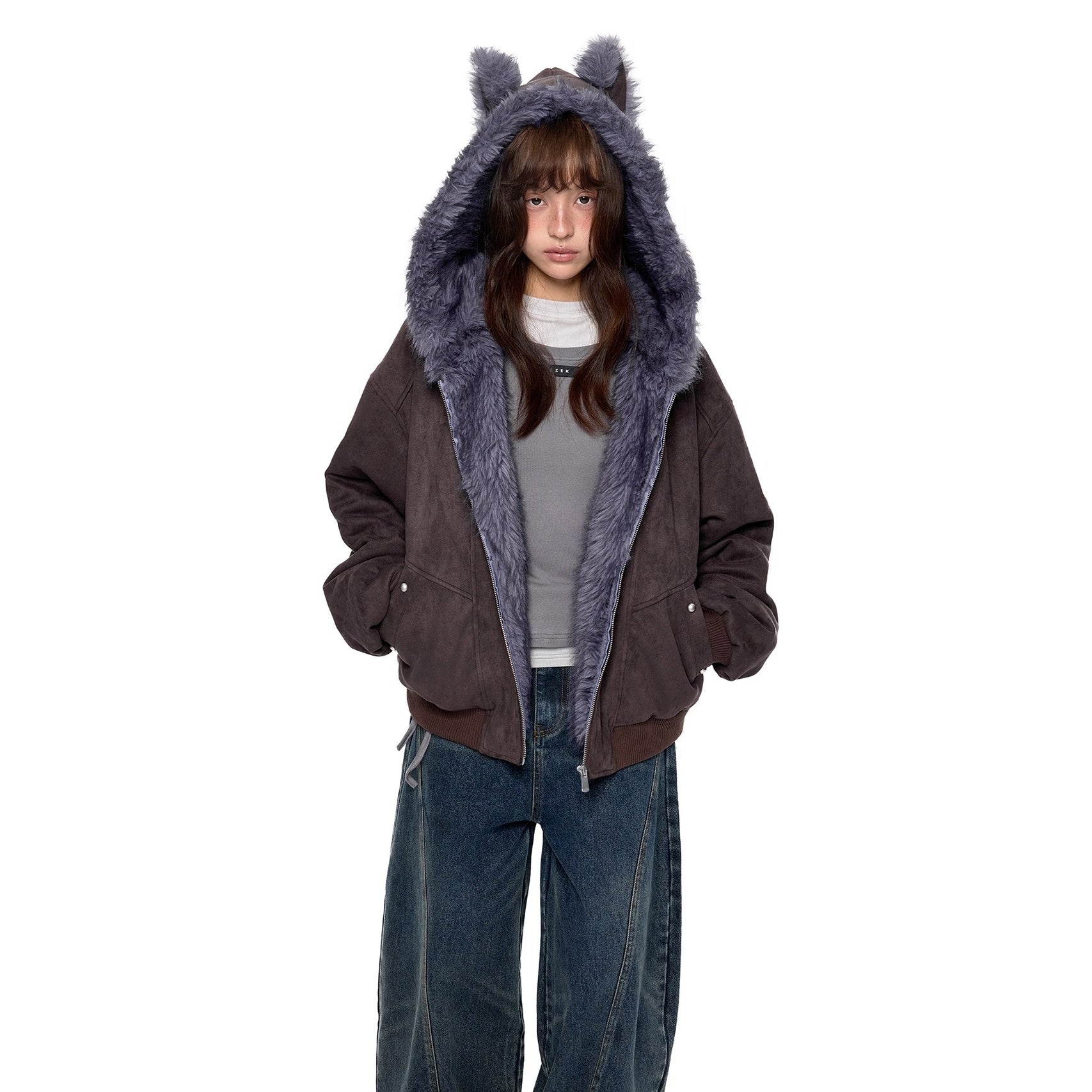 Cat Ear Fluffy Imitation Suede Hooded Jacket EZ250
