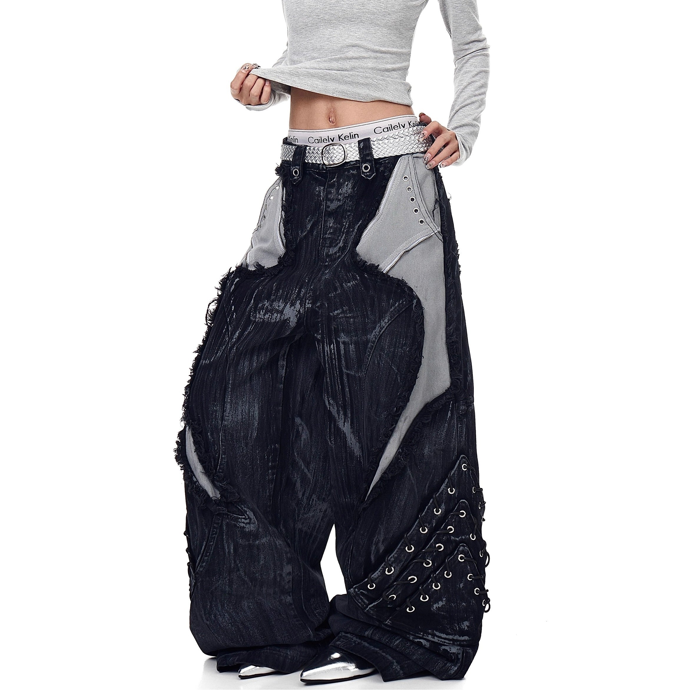 Industry Old Stained Patchwork Wide-leg Jeans BK7017