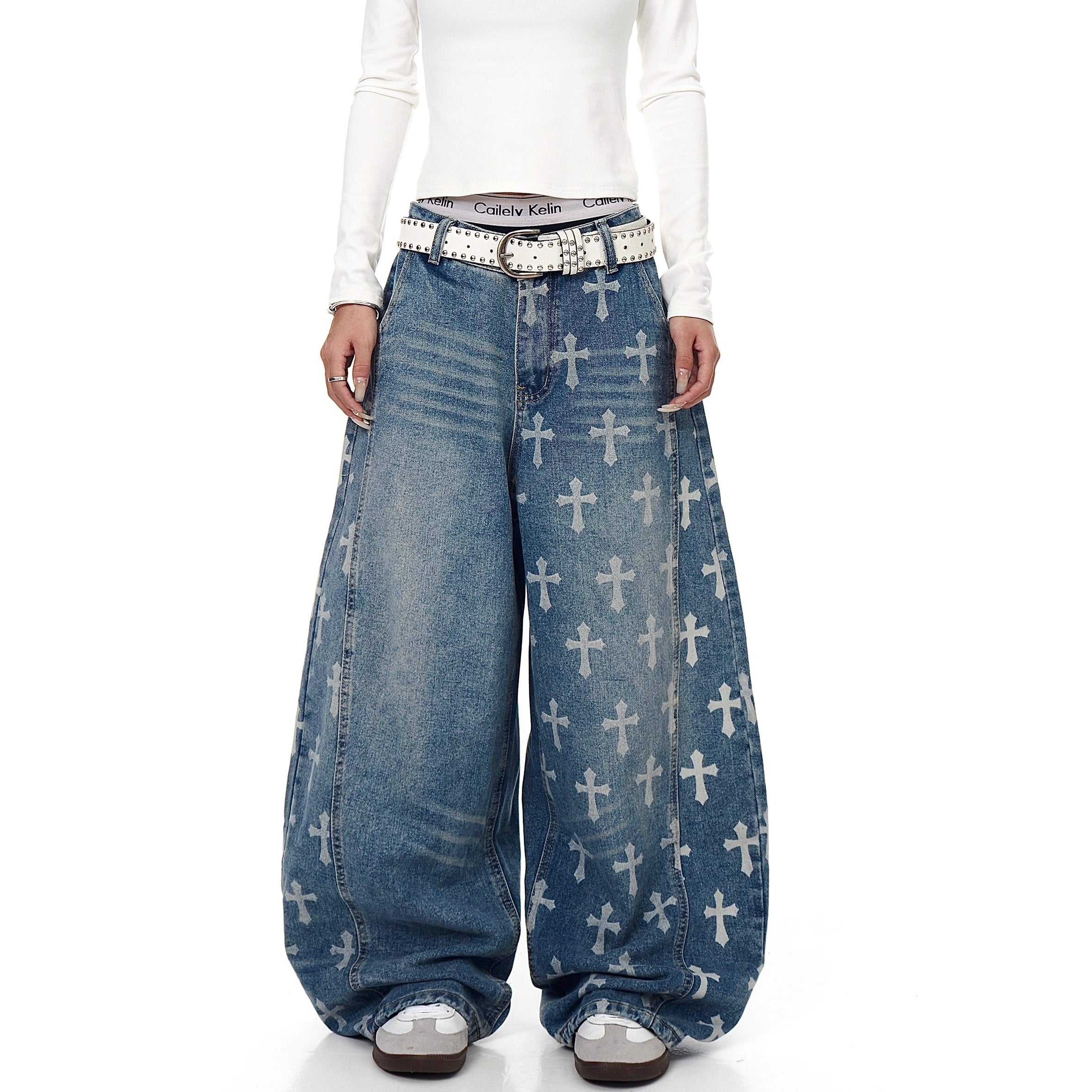 Vintage Cross Print Scimitar Jeans BK7032