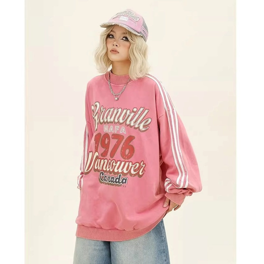 Three-bar Distressed Letter Print Sweat MW10382