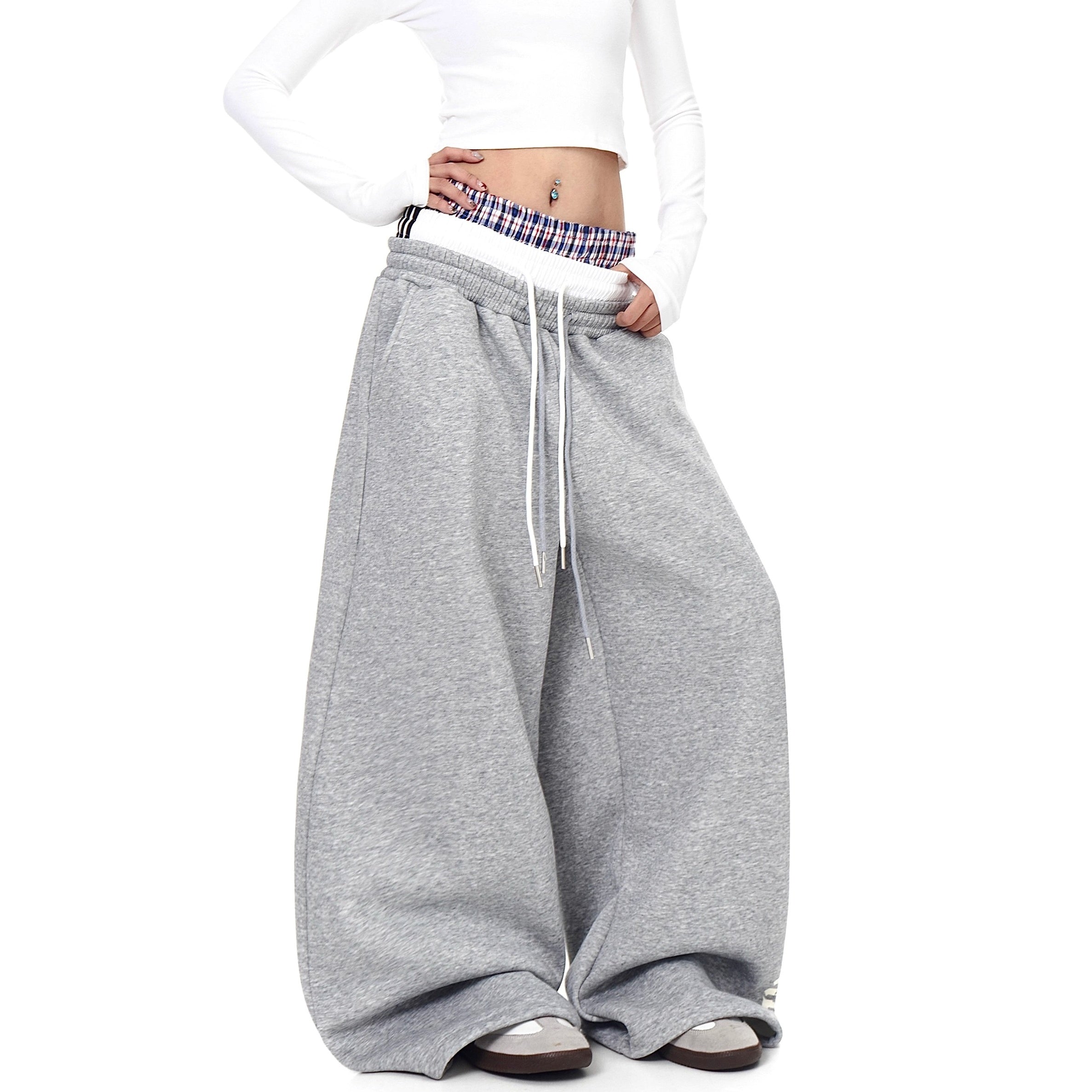Triple-waist Patchwork Letter Drawstring Sweat Pants BK7063