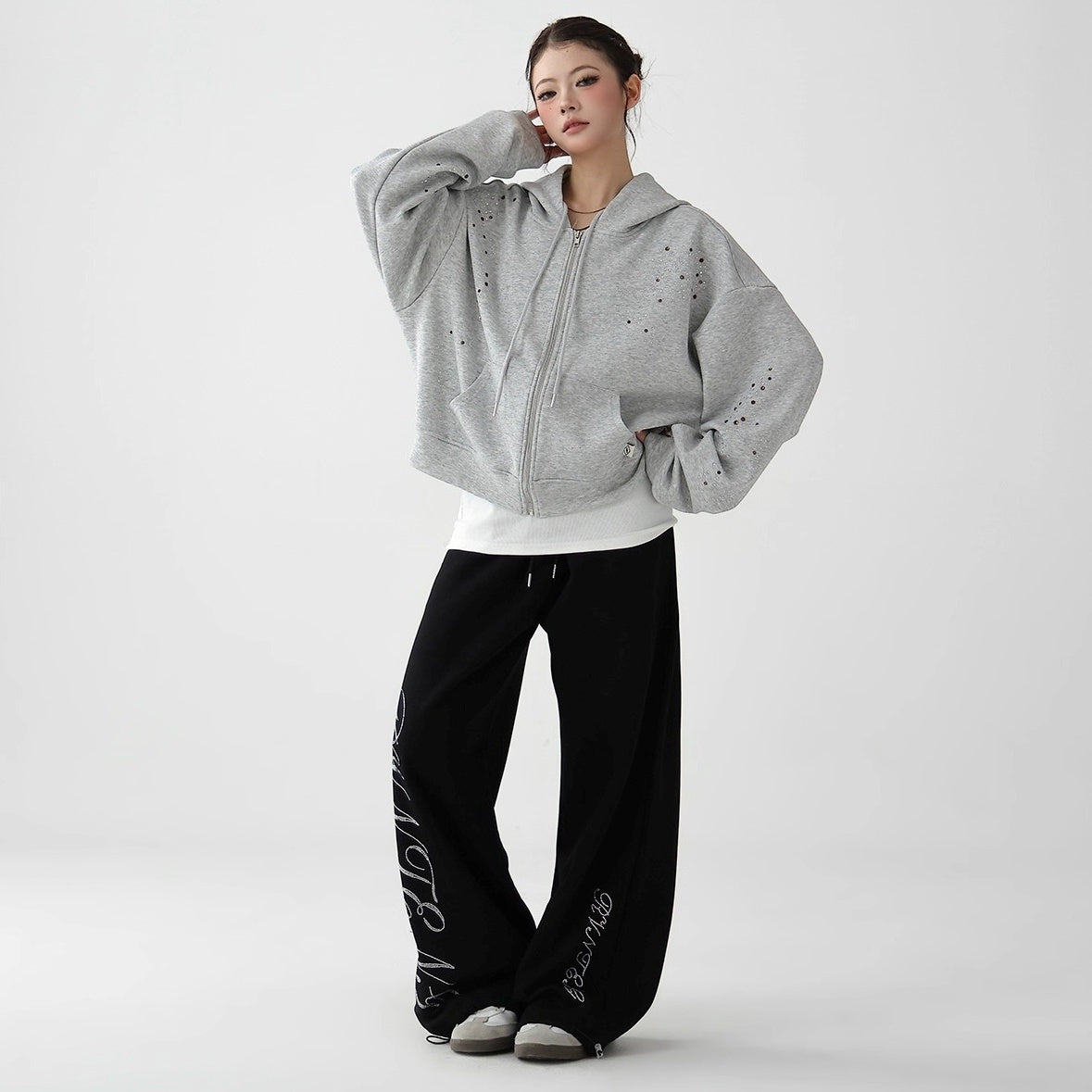 RhineStone Wide Hooded Jacket AC7146