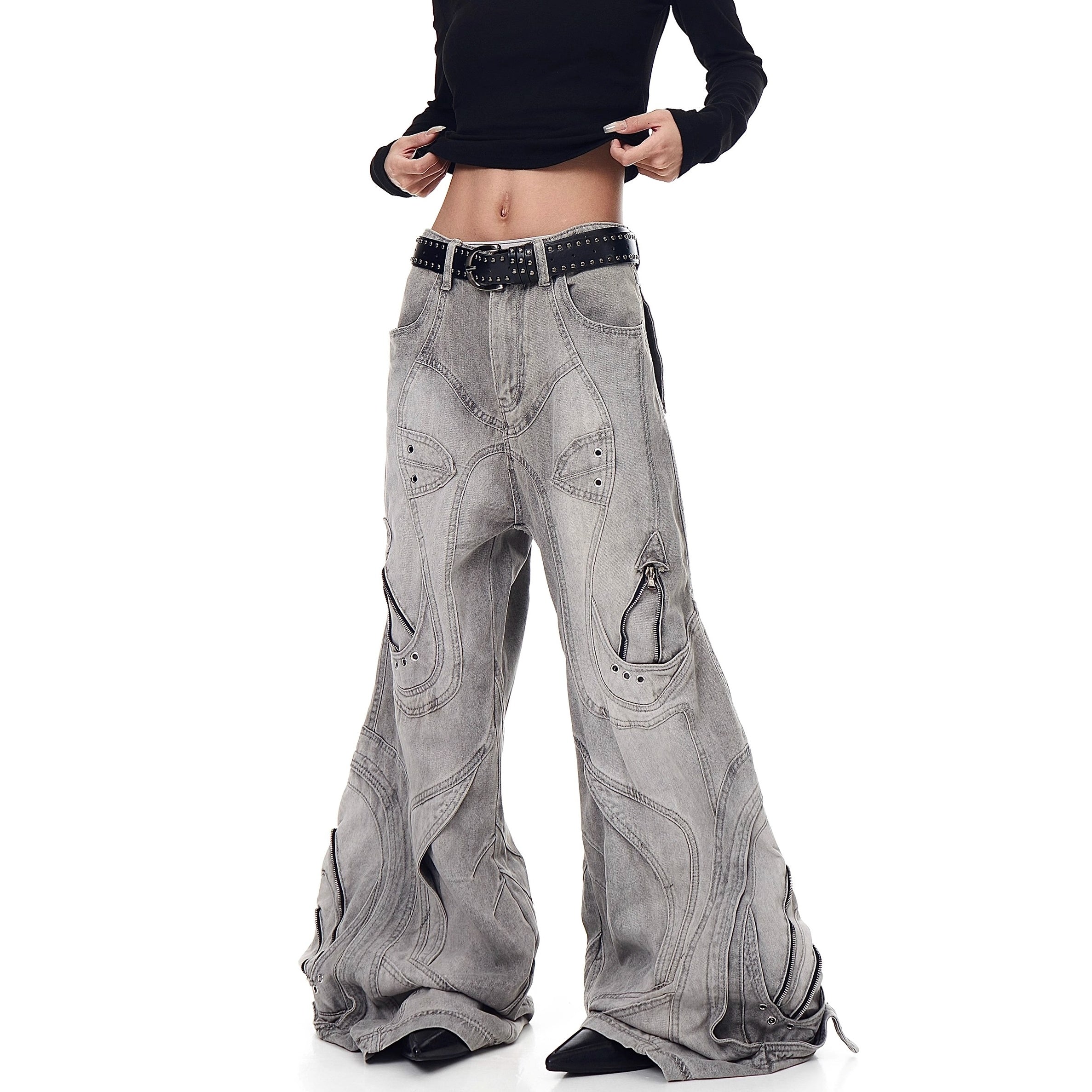 Distressed Deconstruction Wide Flared Jeans BK7021
