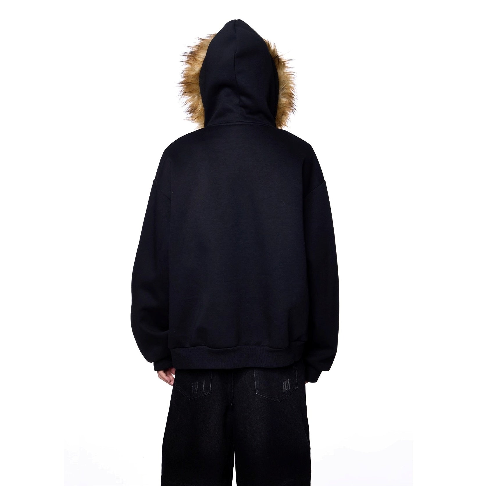 Monogram Embroidered Fur Collar Hooded Sweat Jacket EZ262