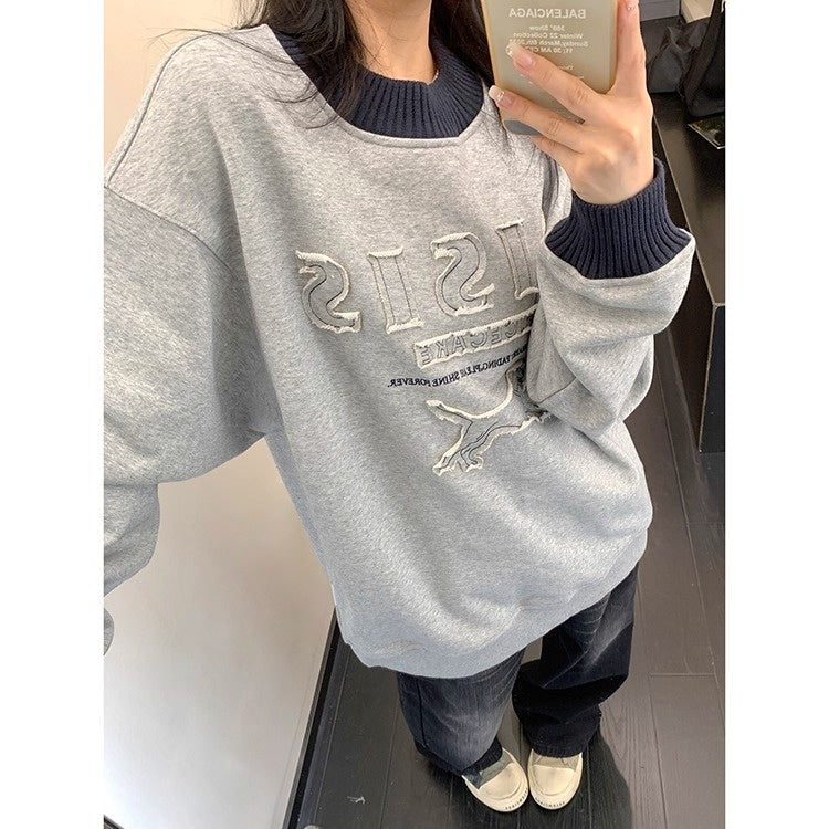 Cartoon Patch Embroidery Crew Neck Sweat OS2055