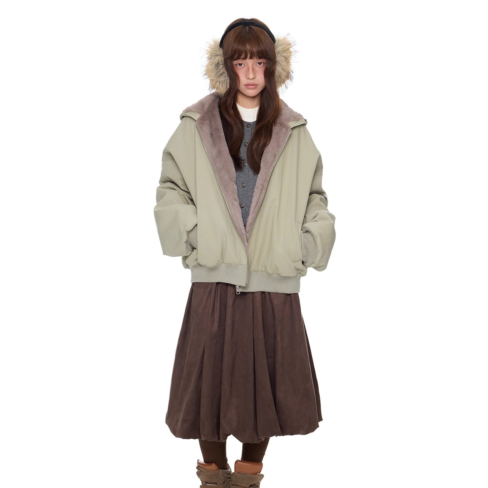 Imitation Fur Casual Hooded Jacket EZ244
