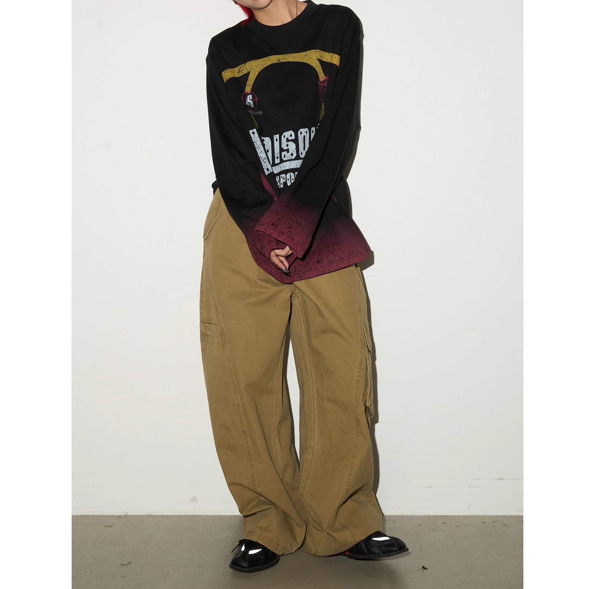 Gradient Washed Letter Print Long T-shirt MN9048