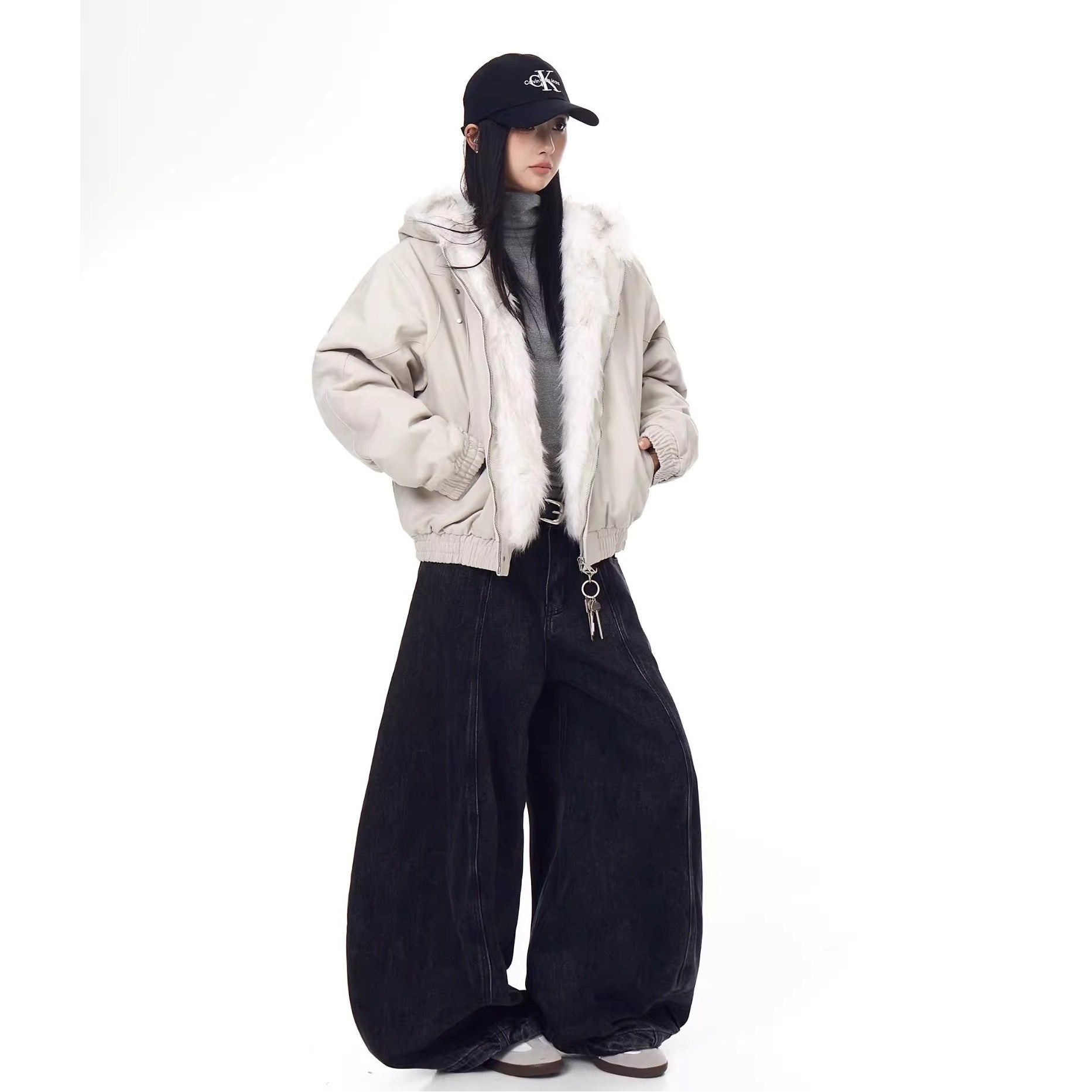 Carving Fur Collar Hooded Jacket BK7051