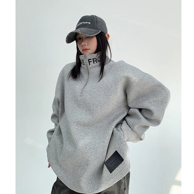 Embroidered Stand Collar Half-Zip Sweat OS2053