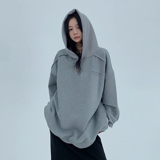 Knit Patchwork Design Oversize Hoodie OS2066