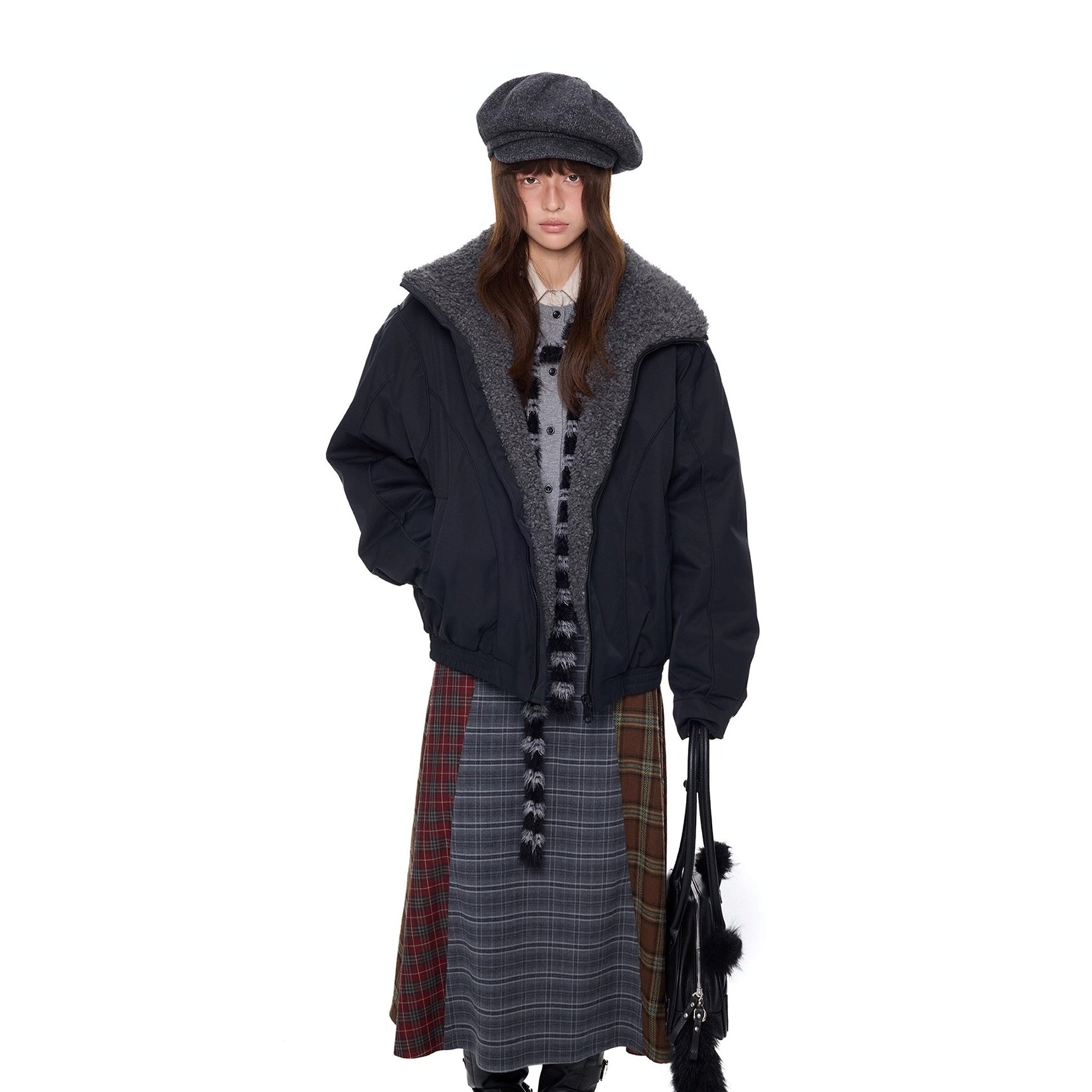 Furry Zip Simple Down Jacket EZ293