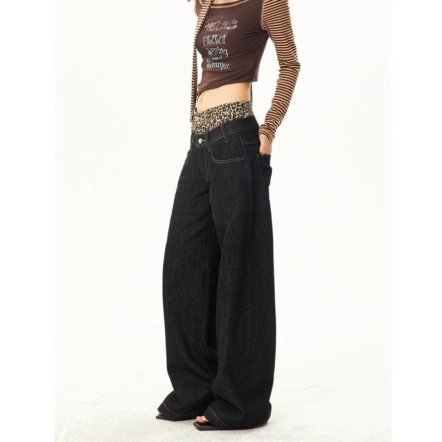 Leopard Print Double-Waist Loose Jeans MW10166