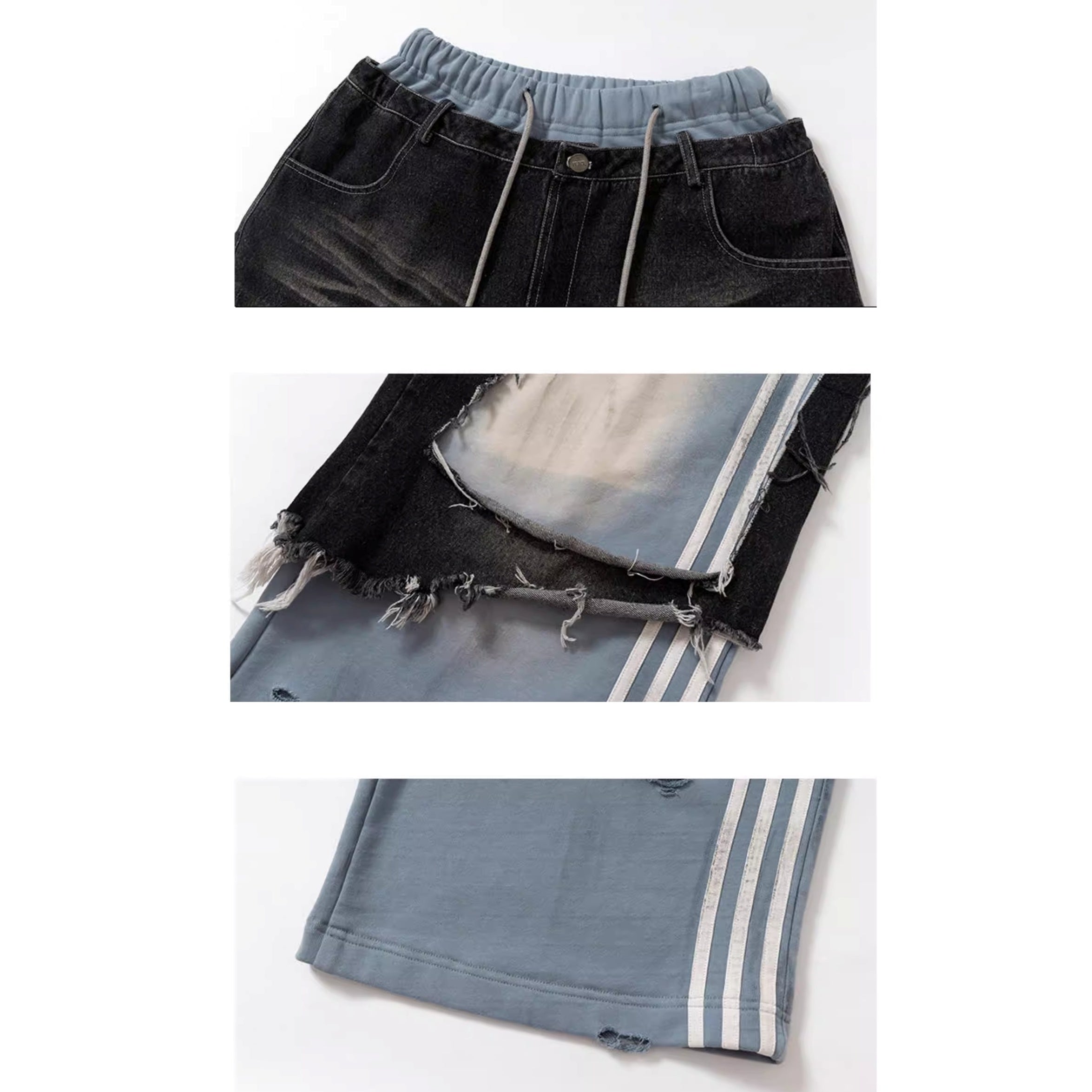 Fake Two Pieces Punk Denim Patchwork Flare Pants MW10338